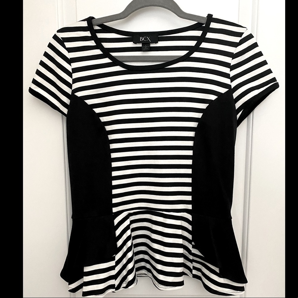 Black and White Stripped Peplum Shirt